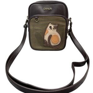 Chala Brown Striped Cat Cell Phone Adjustable Strap Organizer Crossbody Purse